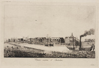 TvB G 5614
<br/>
Gezicht op het magazijn in de haven van Amsterdam
<br/>
<em>monogramist E.M.d</em>